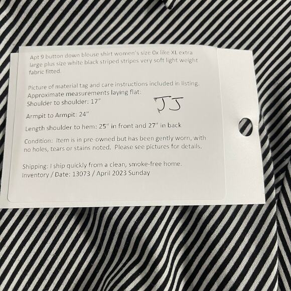 Apt 9 blouse button down up shirt women's size XL 0x black white stripe light wt - Picture 13 of 14
